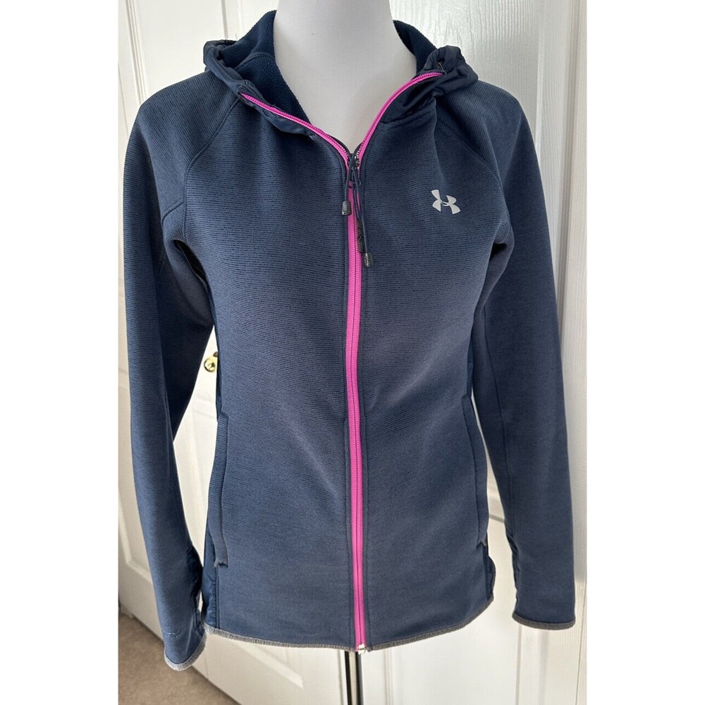 Under Armour Coldgear Womens Blue Full Zip Jacket Hood Pocket Activewear Coat XS